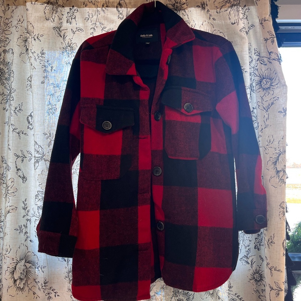 Women's Red and Black Plaid Jacket